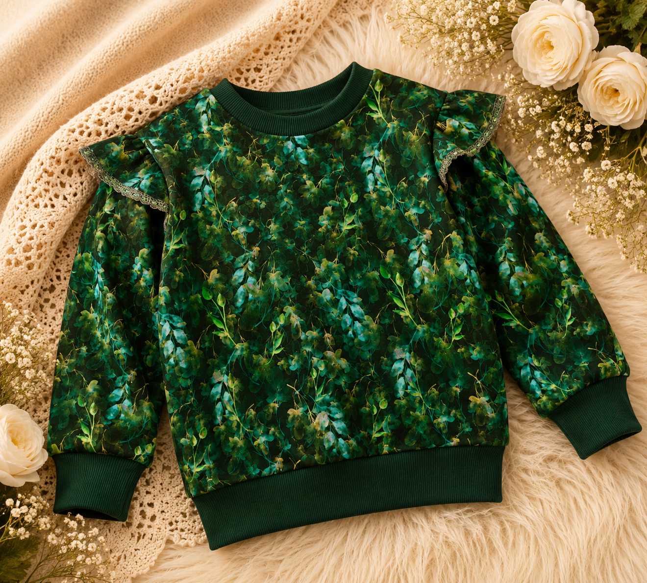 Bluza Dziecięca Leśna Zieleń z Falbankami