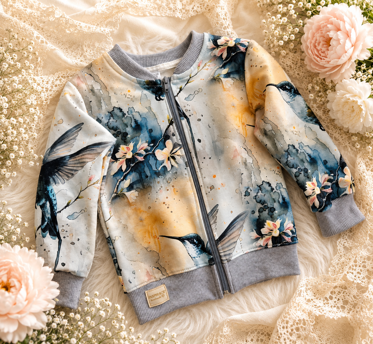Bluza bomberka dziecięca „Koliber w Magnolii” | Little Atelier