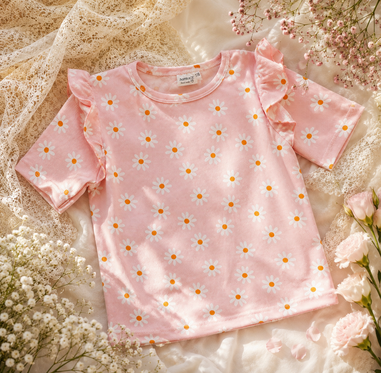 Bluzka dziecięca w stokrotki z falbankami – odzież dziecięca premium Little Atelier