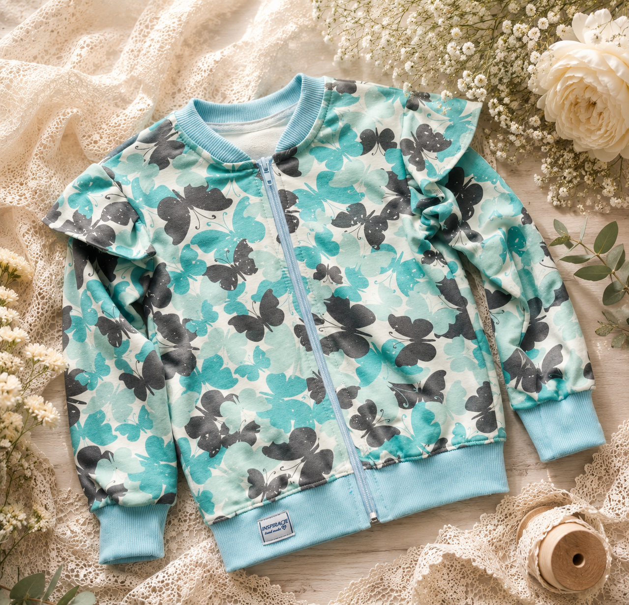 Bluza dziecięca w motyle z falbankami – odzież dziecięca premium Little Atelier