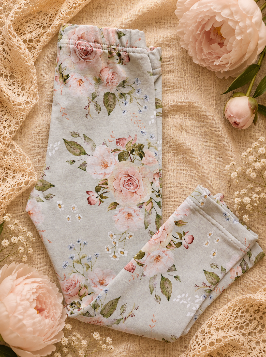 Legginsy dziecięce Premium – Pastelowe Róże