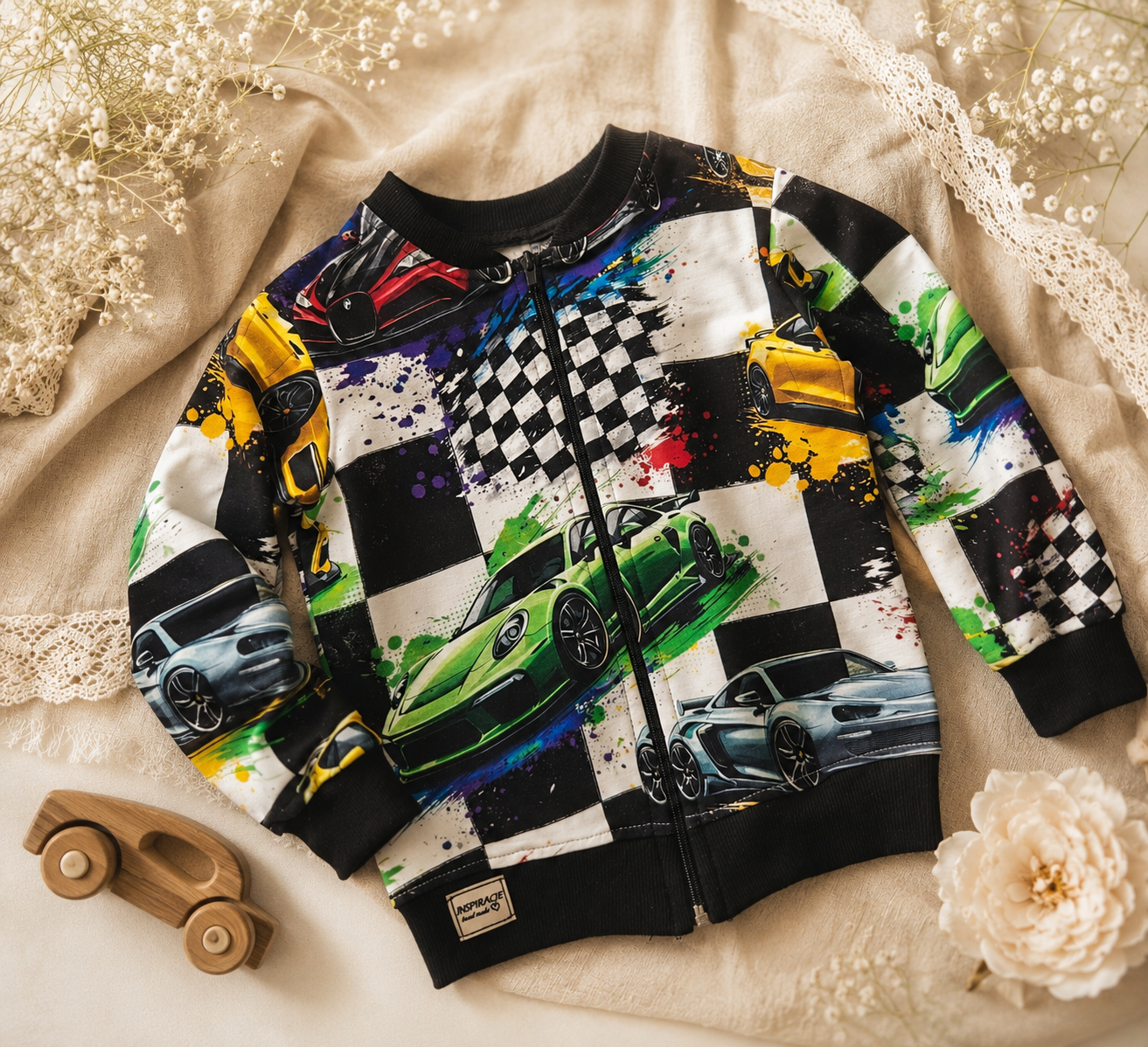 Bluza bomber dziecięca Auta – odzież dziecięca premium szyta w Polsce | Little Atelier