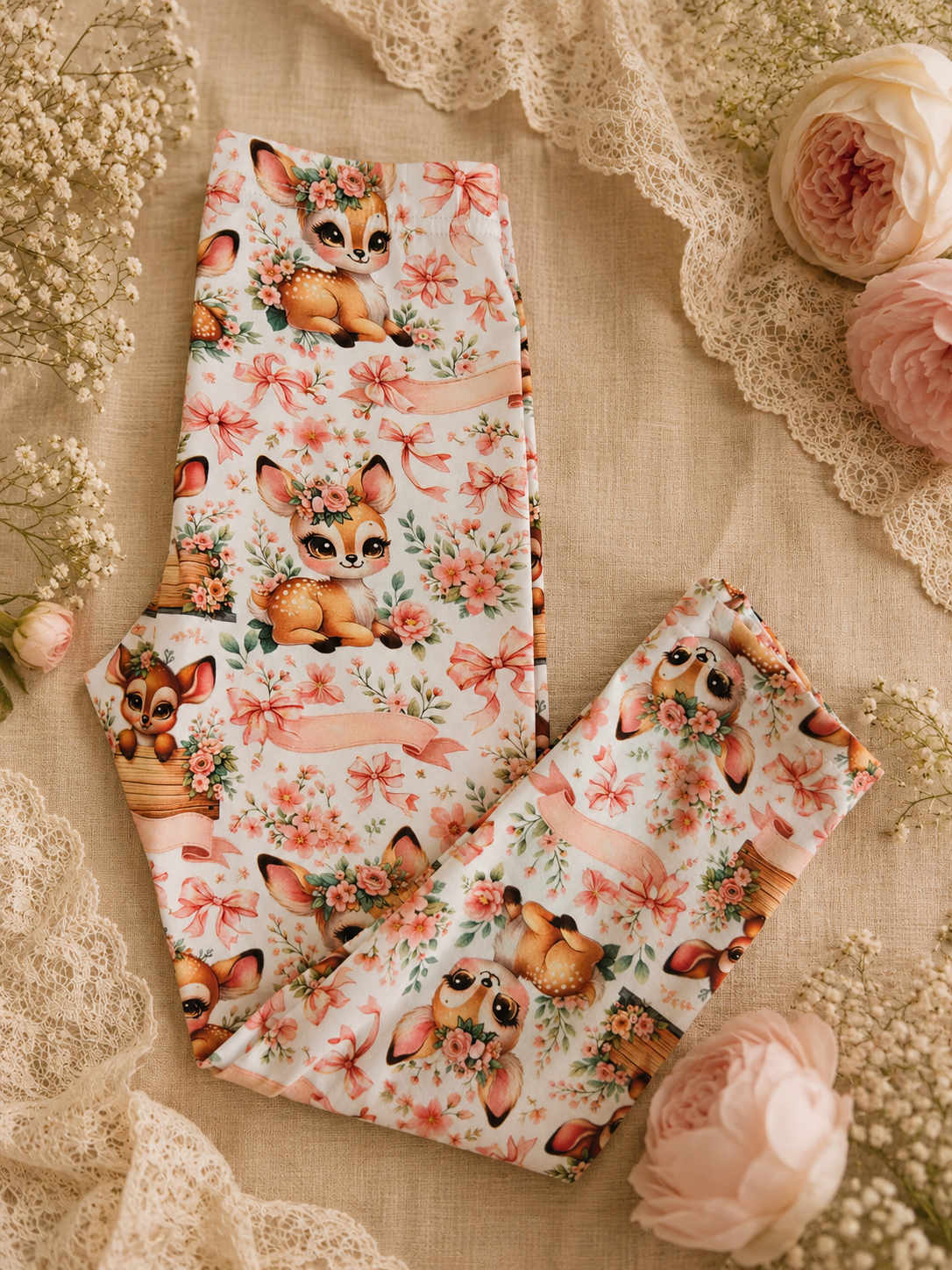 Legginsy dziewczęce „Leśna Sarenka” – odzież dziecięca premium szyta w Polsce | Little Atelier ZZ