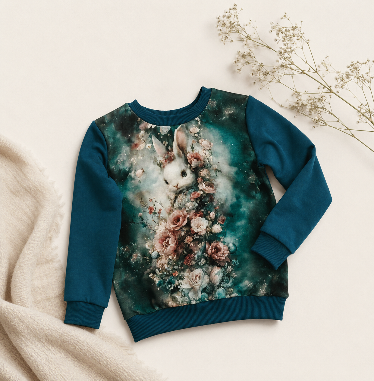 Bluza Biały Królik w Kwiatach