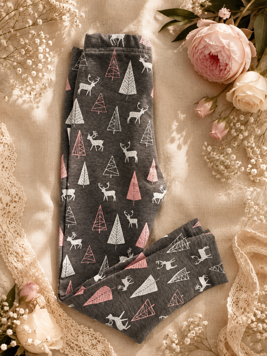 Legginsy dziecięce „Zimowy Las” – legginsy premium dla dziewczynki | Little Atelier