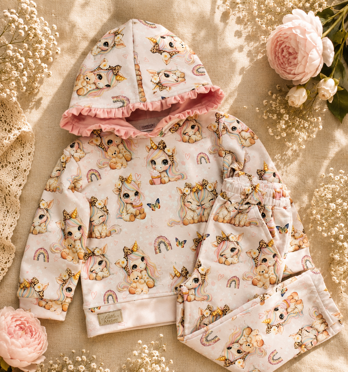 Dres dziecięcy „Pastelowy Jednorożec” – komplet premium z kapturem | Little Atelier