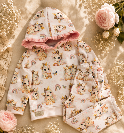 Dres dziecięcy „Pastelowy Jednorożec” – komplet premium z kapturem | Little Atelier