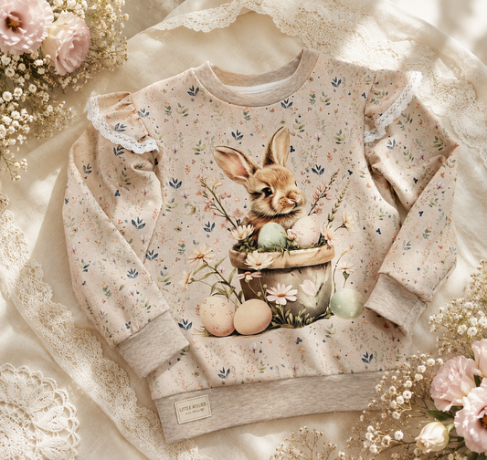 Bluza dziecięca „Wielkanocny Króliczek w Koszyczku” – bluza premium dla dziewczynki | Little Atelier