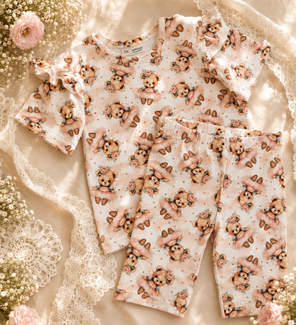Komplet dziecięcy „Baletowe Misie” – bluzka i legginsy | Little Atelier