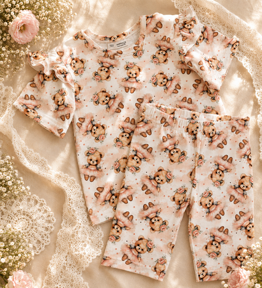 Komplet dziecięcy „Baletowe Misie” – bluzka i legginsy | Little Atelier