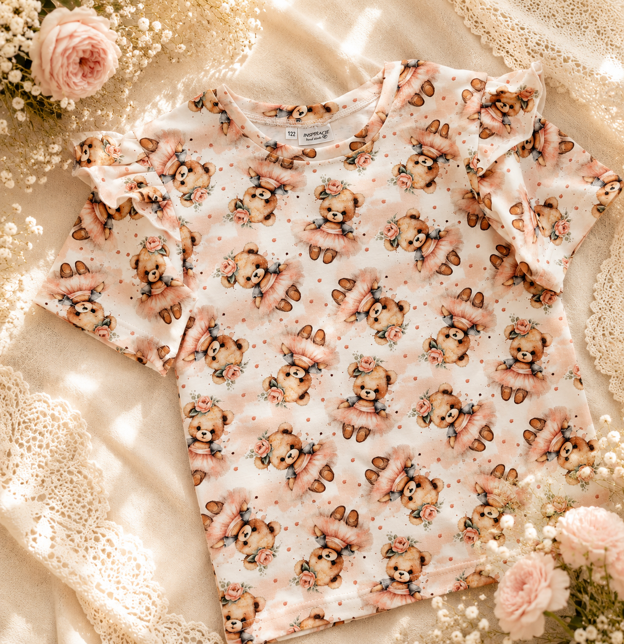 Komplet dziecięcy „Baletowe Misie” – bluzka i legginsy | Little Atelier