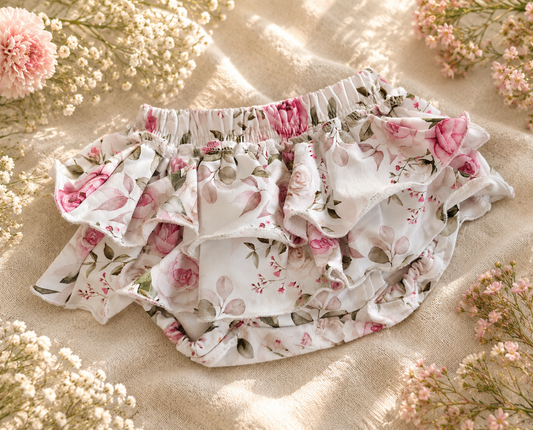 Bloomers niemowlęce „Vintage Roses” z falbankami | Little Atelier