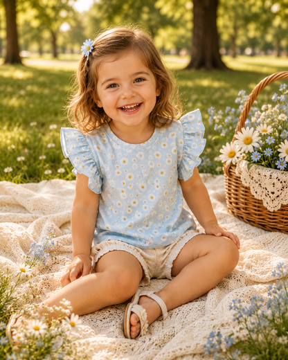 Bluzeczka dziewczęca „Blue Daisy” | Little Atelier
