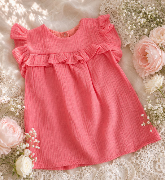 Sukienka muślinowa „Coral Blossom” | Little Atelier
