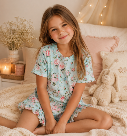 Piżamka dziecięca Floral Mint – Pracownia Inspiracje