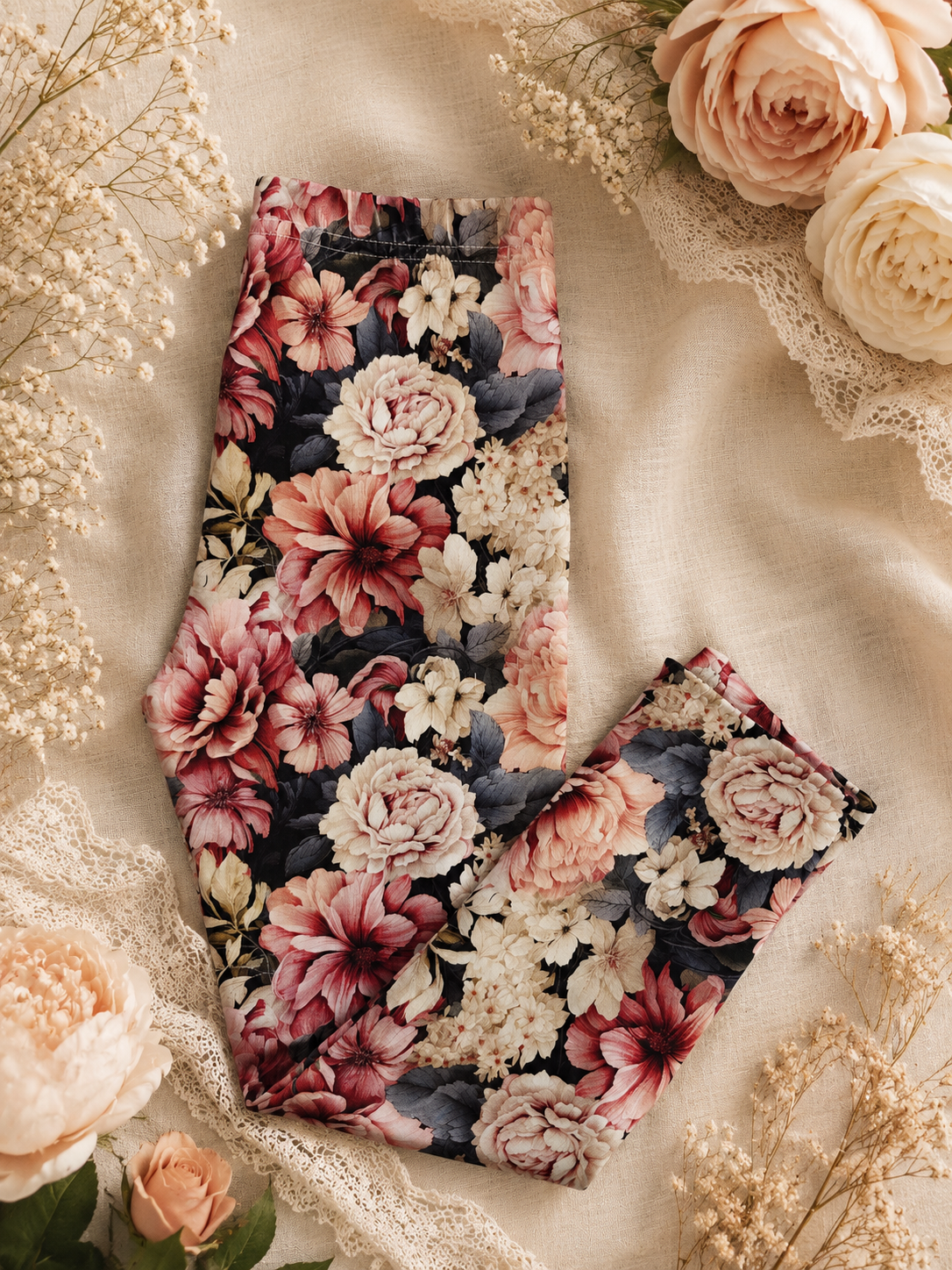Legginsy dziecięce w kwiaty vintage – odzież dziecięca premium ZZ