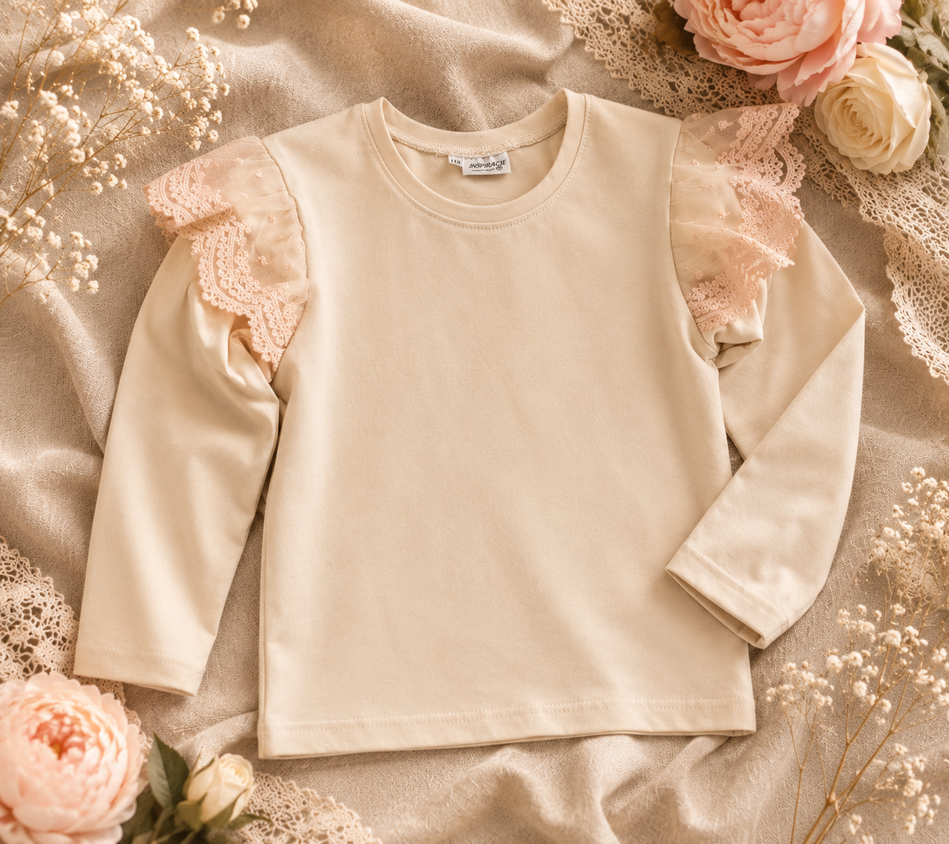 Bluzka dziecięca z tiulowymi falbankami „Cream Lace” – odzież dziecięca premium ZZ