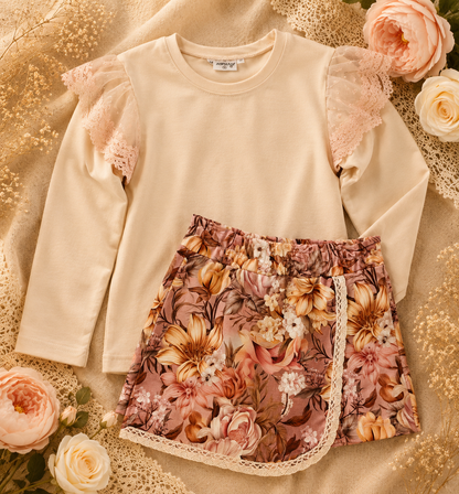 Bluzka dziecięca z tiulowymi falbankami „Cream Lace” – odzież dziecięca premium ZZ