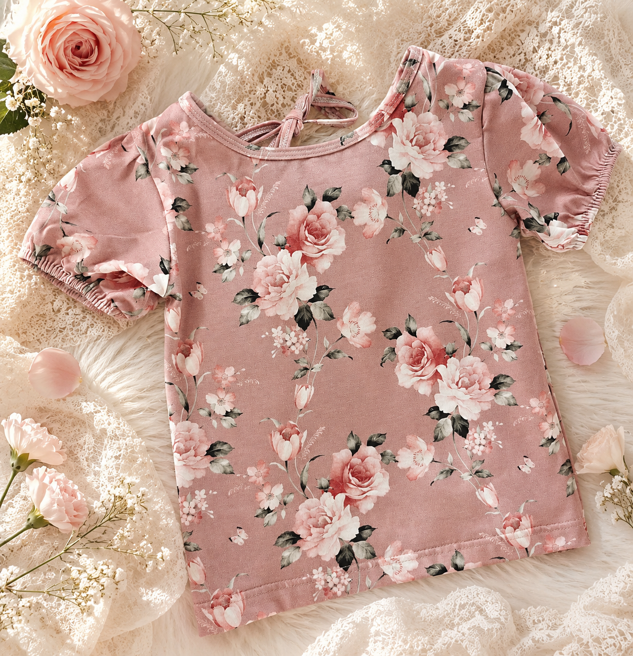 Komplet dziecięcy „Vintage Rose” – bluzeczka, legginsy i kolarki