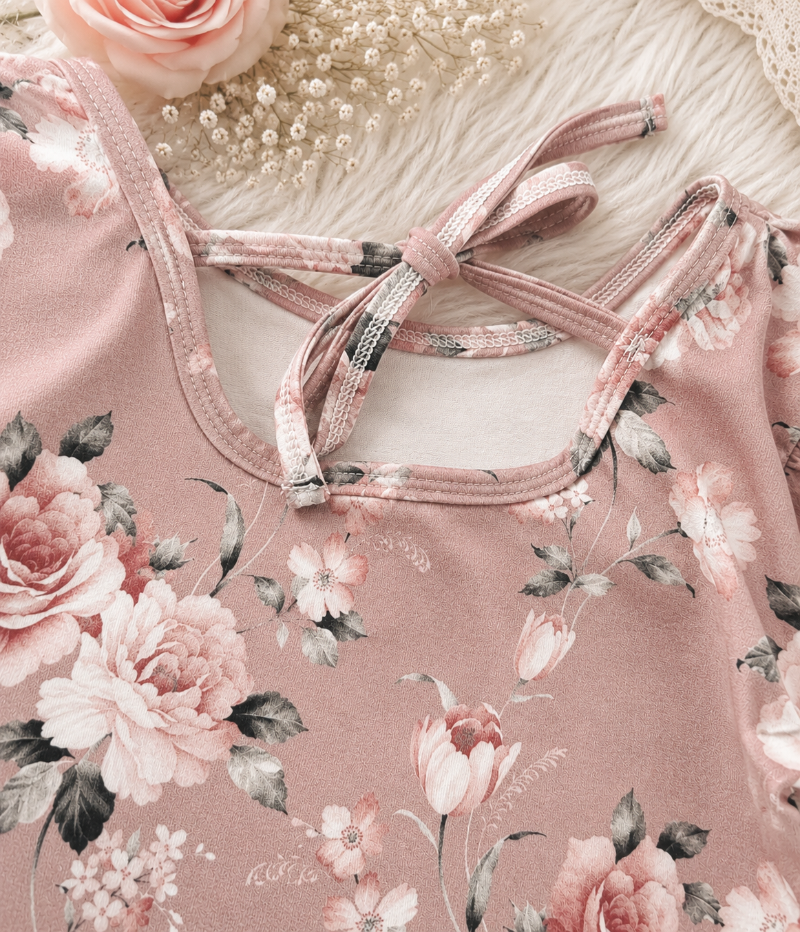 Komplet dziecięcy „Vintage Rose” – bluzeczka, legginsy i kolarki