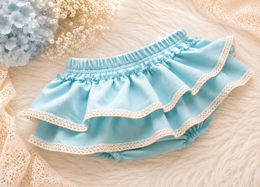 Spódniczka bloomers „Baby Blue” – z koronkową falbanką