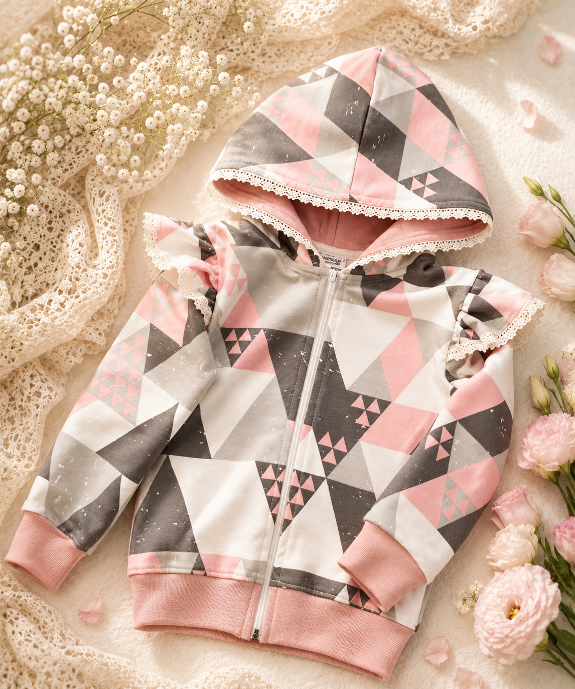 Bluza dziecięca z kapturem w geometryczny wzór – odzież dziecięca premium Little Atelier