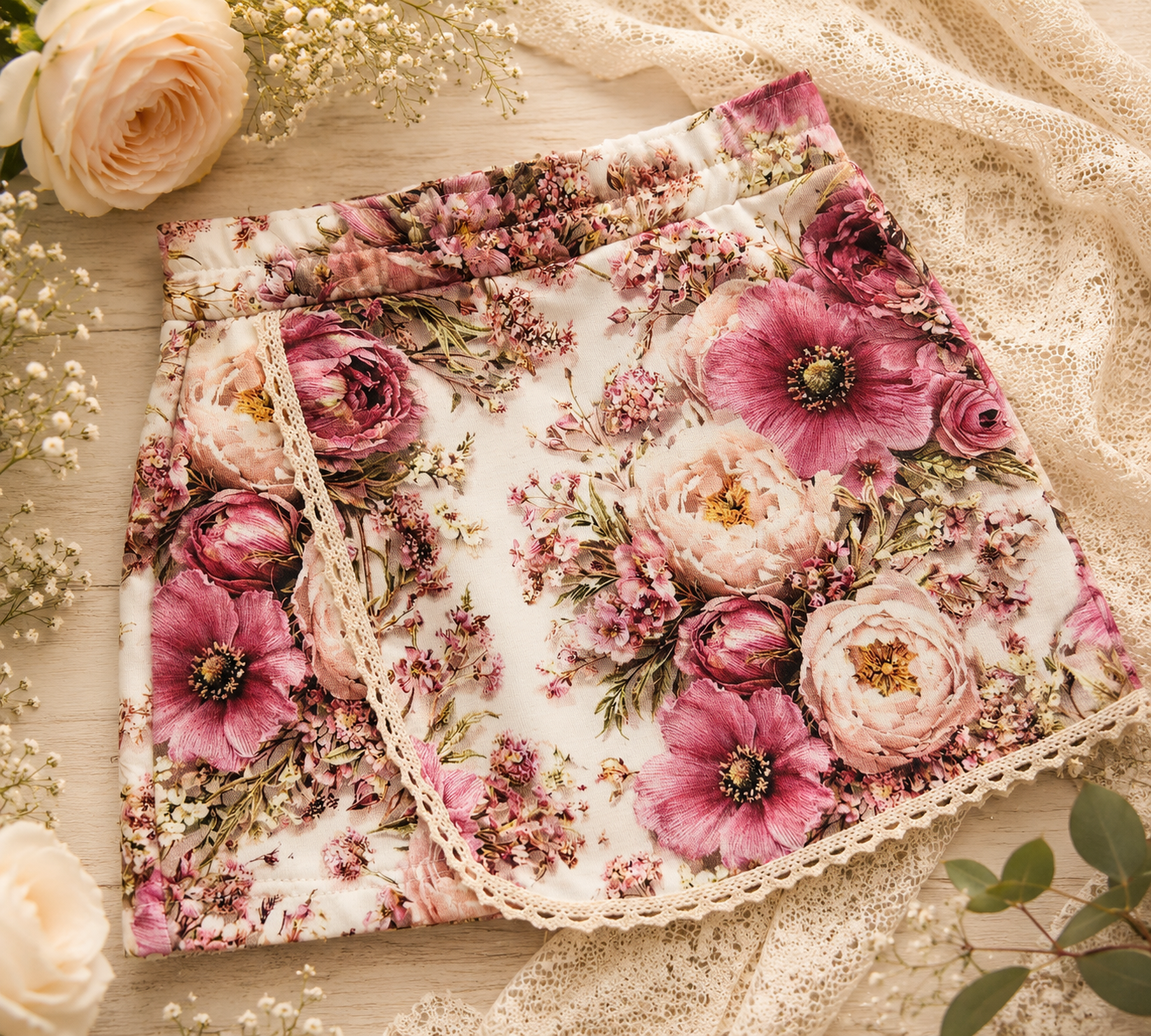 Komplet dziecięcy – bluzka z falbankami i kwiatowe spodenki | Odzież dziecięca premium Little Atelier