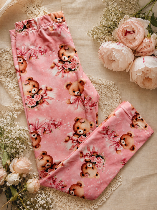 Legginsy dziecięce Premium – Różowe Misie