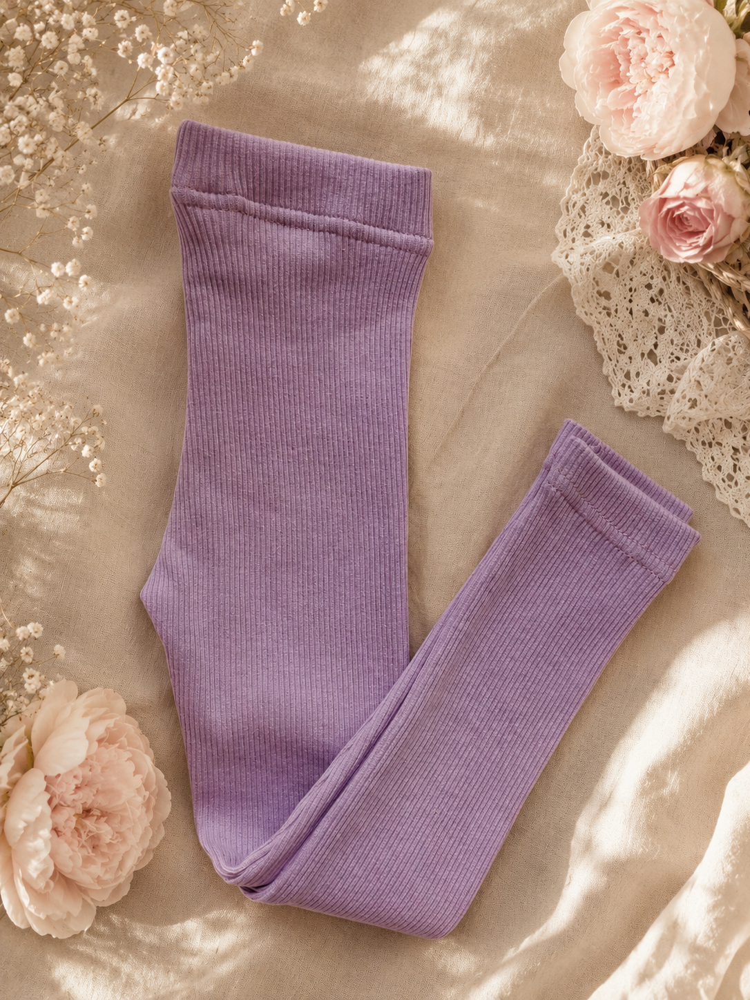 Legginsy Prążkowane Premium – Lawendowe - bardzo szczupłe