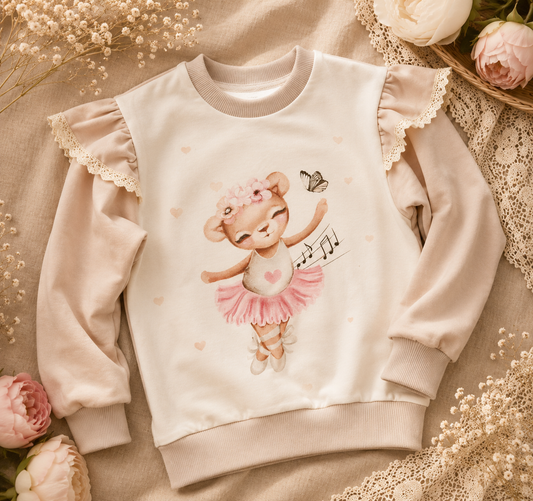 Bluza dziewczęca z falbankami „Baletnica” – odzież dziecięca premium szyta w Polsce | Little Atelier