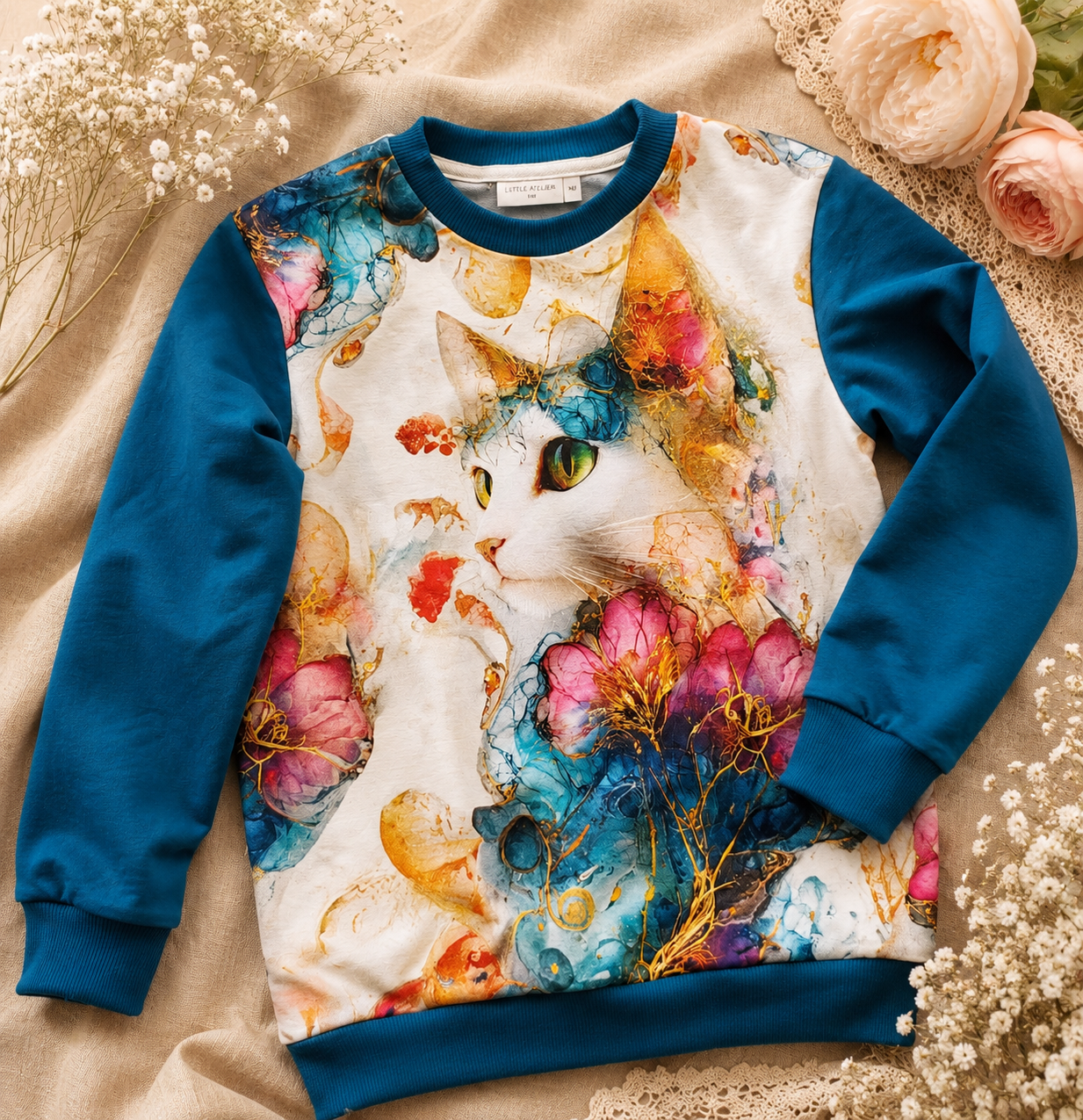 Bluza dziecięca „Kwiatowy Kot” – odzież dziecięca premium | Little Atelier