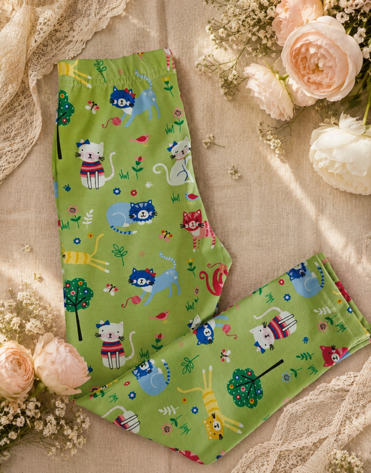 Legginsy dziecięce „Kolorowe Kotki” – odzież dziecięca premium szyta w Polsce | Little Atelier