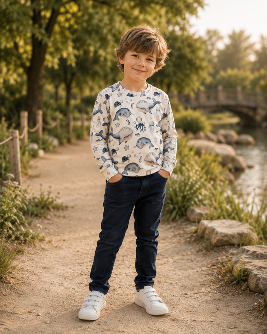 Bluzka dziecięca „Morska Przygoda” – odzież dziecięca premium szyta w Polsce | Little Atelier ZZ