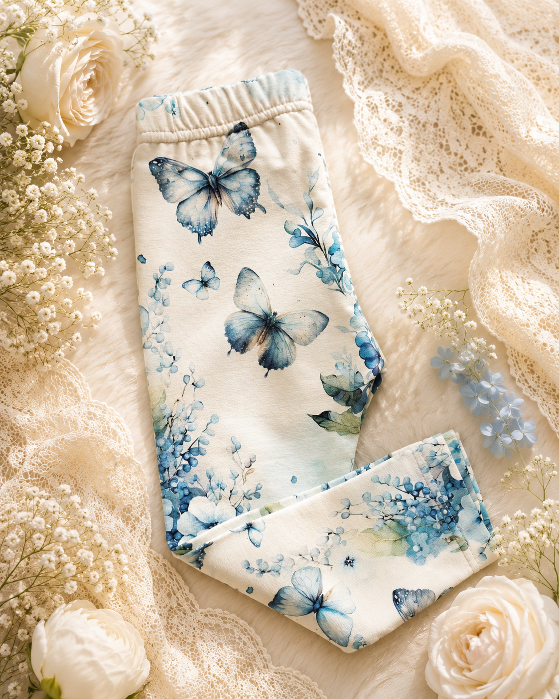 Legginsy dziecięce Błękitne Motyle – odzież dziecięca premium Little Atelier
