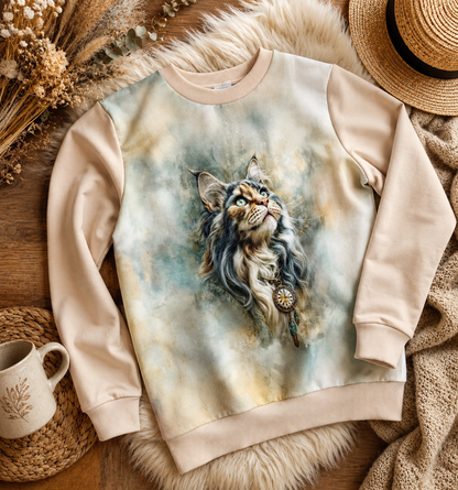 Bluza dziewczęca z nadrukiem kota — akwarelowy Maine Coon