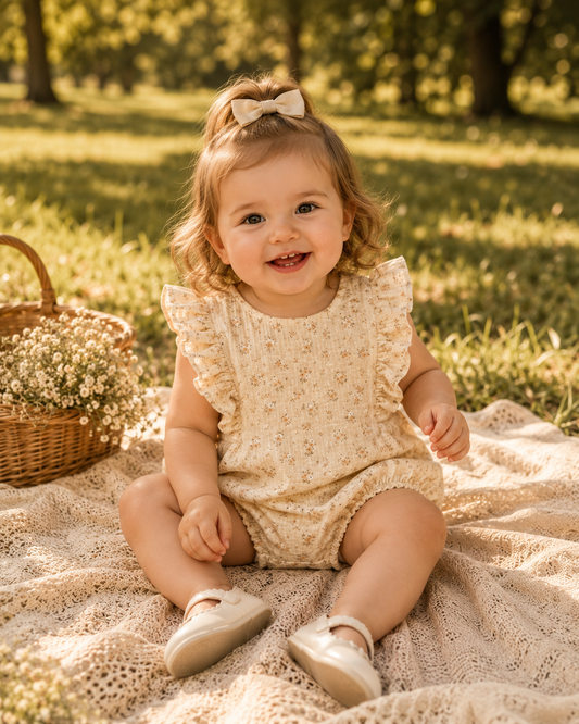 Rampers niemowlęcy boho beżowy muślin – Little Atelier