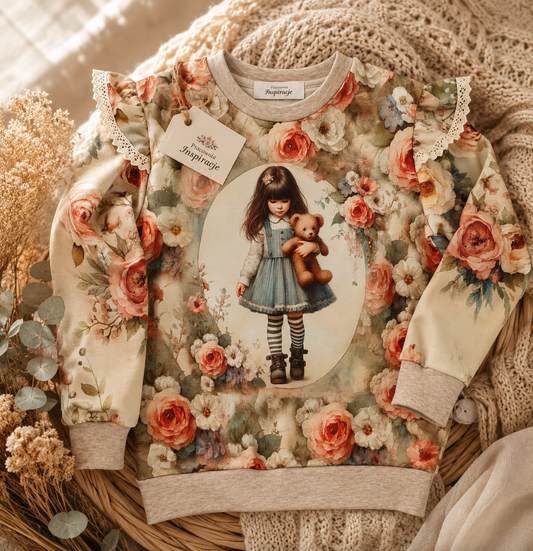 Bluza w kwiaty z aplikacją – Dziewczynka z Misiem