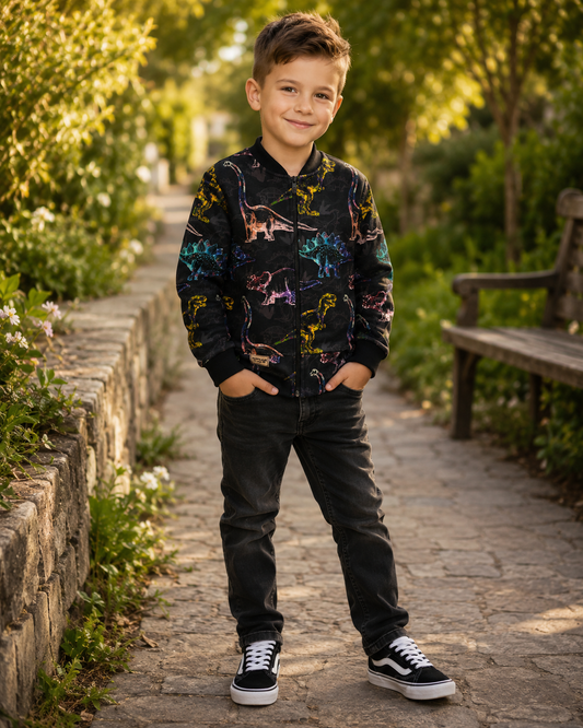 Bluza dziecięca bomberka w dinozaury – odzież dziecięca premium Little Atelier