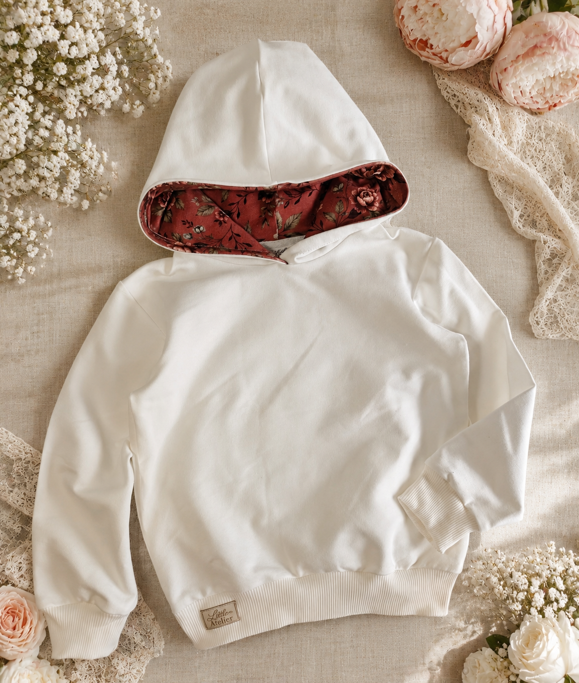 Komplet dziecięcy „Kremowa Bluza z Kapturem &amp; Legginsy Vintage Rose” – odzież dziecięca premium | Little Atelier ZZ