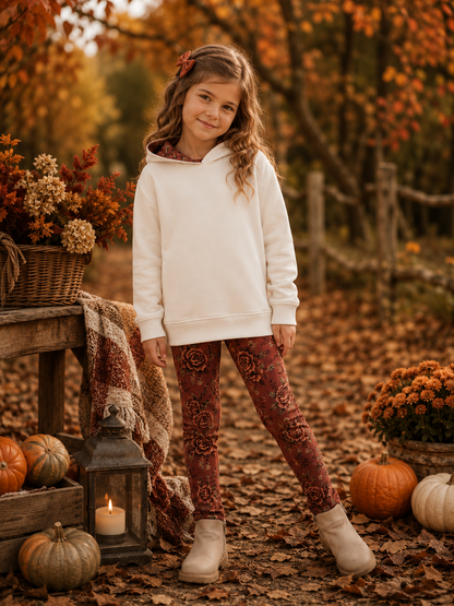 Komplet dziecięcy „Kremowa Bluza z Kapturem &amp; Legginsy Vintage Rose” – odzież dziecięca premium | Little Atelier ZZ