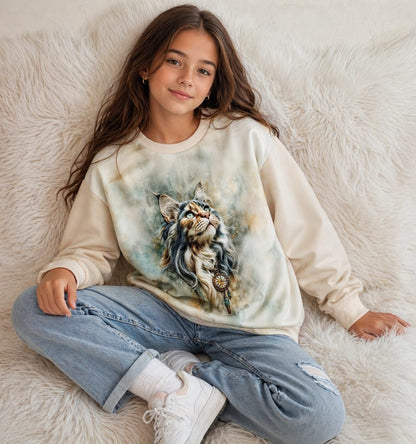Bluza dziewczęca z nadrukiem kota — akwarelowy Maine Coon